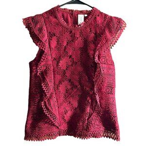 Anthropologie Guest Editor Red Cap Sleeve Lace Blouse Size Small EUC #1062-OAK